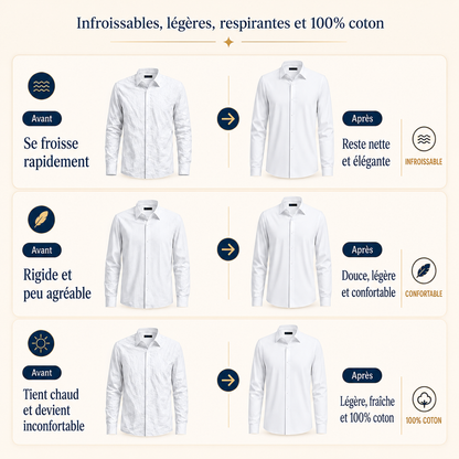 Pack de 3 Chemises Infroissables 100% coton - L'Élégance Sans Effort !