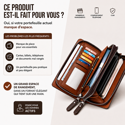 Portefeuille d'affaire 100% Cuir pour Hommes actifs : WATERPROOF