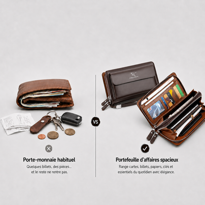 Portefeuille d'affaire 100% Cuir pour Hommes actifs : WATERPROOF