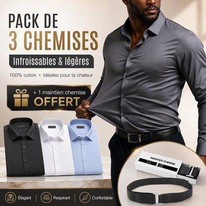 Pack de 3 Chemises Infroissables 100% coton - L'Élégance Sans Effort !