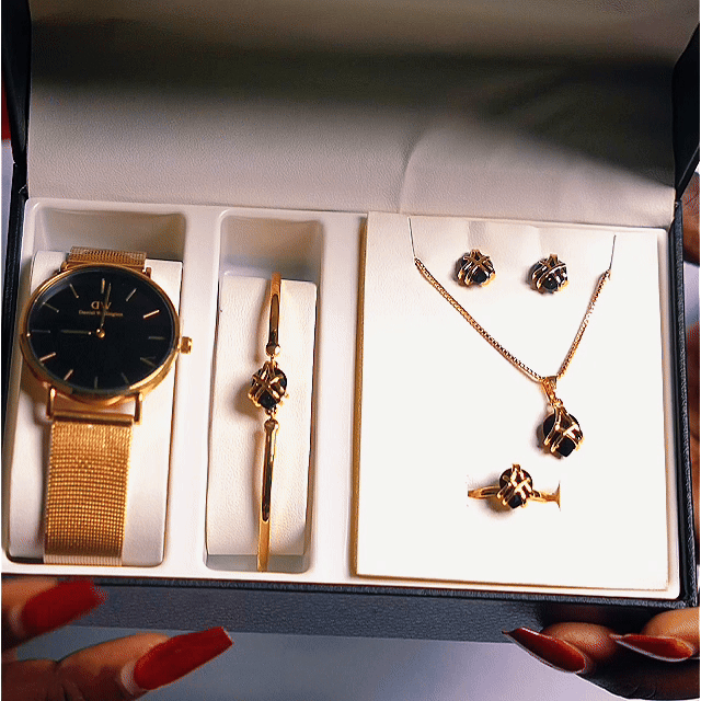 ⌚💎Coffret Cadeaux pour Femme (MONTRE DE LUXE + Bracelet + collier + boucles d'oreilles + Bagues🎁)