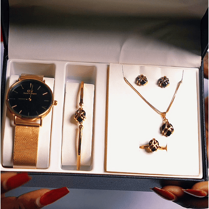 ⌚💎Coffret Cadeaux pour Femme (MONTRE DE LUXE + Bracelet + collier + boucles d'oreilles + Bagues🎁)