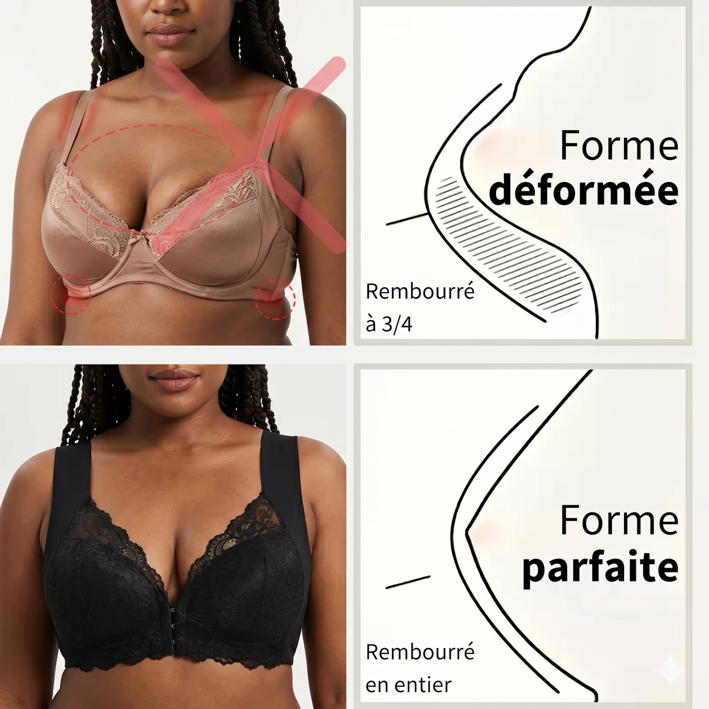 🎀(PACK DE 3) Soutiens-gorges anti bourrelets Sans Fil Galbant Avec Fermeture Frontale