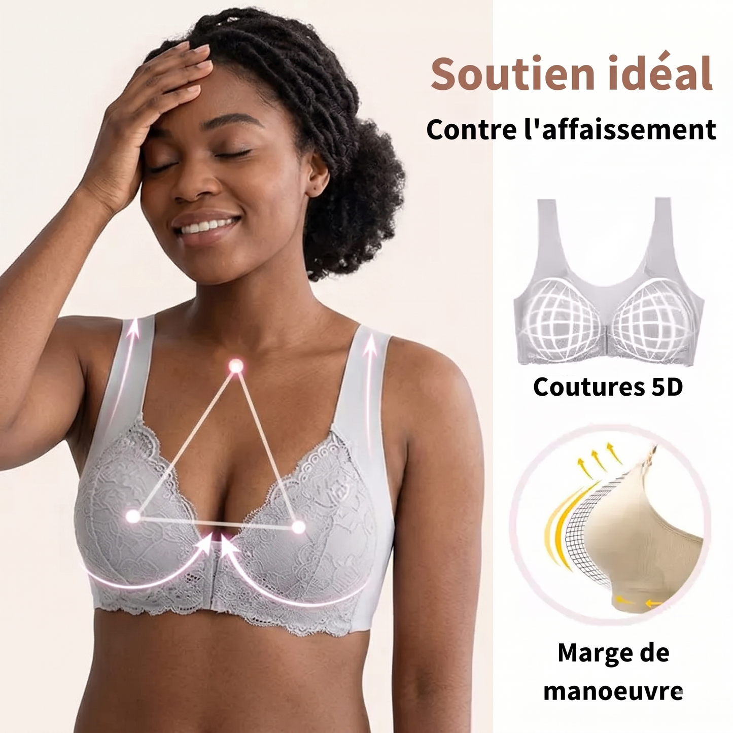 🎀(PACK DE 3) Soutiens-gorges anti bourrelets Sans Fil Galbant Avec Fermeture Frontale