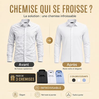 Pack de 3 Chemises Infroissables 100% coton - L'Élégance Sans Effort !